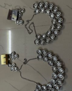 Elegant Silver Kundan Ear Chain&amp;earings(set Of 2)