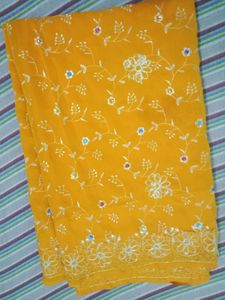 Kundan Heavy Work Saree In Georgette Febric