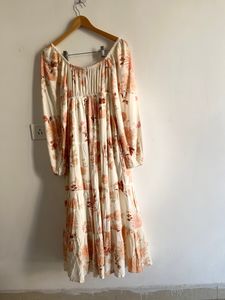 Peach-Cream Square Neck Midi Dress