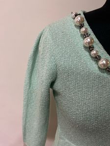 Mint Green Dress, Net Sleeves, Girls