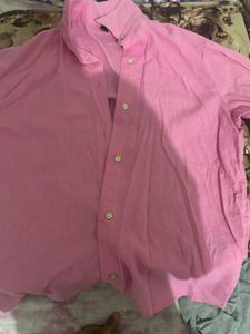 Pink h&amp;m Long Linen Sleeve Shirt