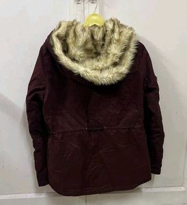 Maroon Fur Hooded Jacket