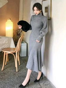 Stylish Gray Knit Midi Dress