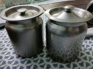 Steel Kitchen Canisters And Glass Jug