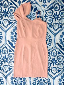 AJIO peach one shoulder off party dress