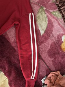 Maroon Hoodie with White Stripes