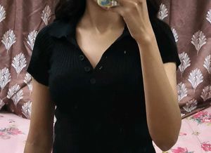 Ribbed Knit Polo Top