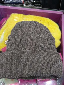 Brown Knit Beanie with 'K' Detail premium