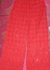 Red Sequence Work Front Open Kurta And Palazoo