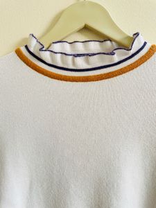 Striped Trim Funnel Neck Top
