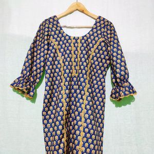 Blue Printed Tailor Made Kurta Set