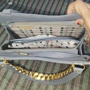 Gray Quilted Chain Bag