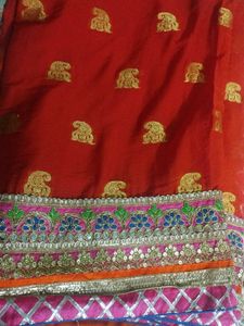 Orange &amp; Golden Print Saree