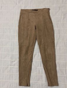 Zara Faux Suede Ankle Zip Skinny Leg Stretch Pants