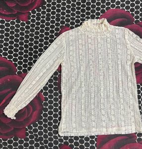 Flower Net Turtle Neck Top