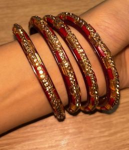 Red & Gold Beaded Bangles - Set of 4