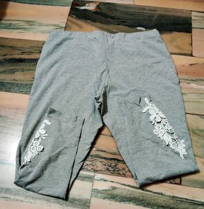 Gray Lace Trim Leggings