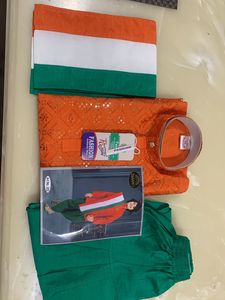 Kids&#39; Orange and Green Kurta Pajama Set