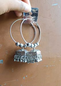 Silver Jhumka Hoop Earrings