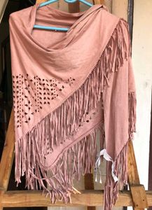 Stradivarius Pink Suede Shawl With Fringes