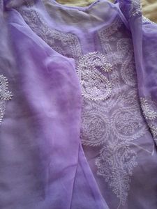 Lavender Embroidered Kurta, Back Side Added