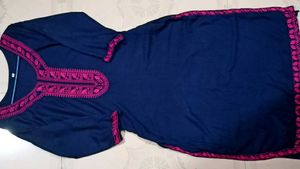 Navy Blue Embroidered Tunic Kurta Top