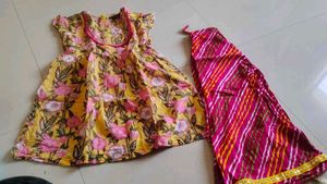 Girls floral dress with leheriya print Plazzo