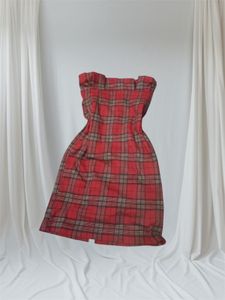 Red Plaid Strapless Dress