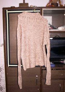 Chunky Beige Knit Turtleneck Sweater