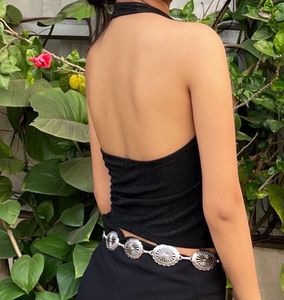 Black Halter Top with O-Ring Detail