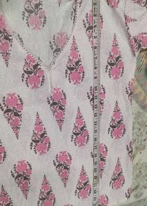 Pink Floral Print V-Neck Short Kurti(NEW)