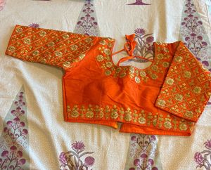 Orange Embroidered silk Blouse