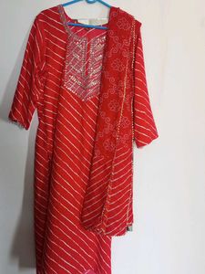 Red Striped Kurta Set
