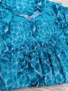 Combo Of Aqua Print Sundress And Denim Shorts