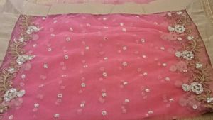 Pink Net Embroidered Dupatta