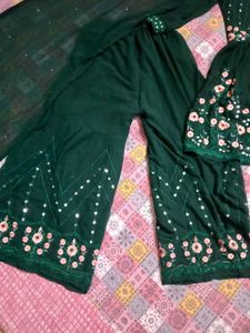 Emerald Green Floral Embroidered Sharara