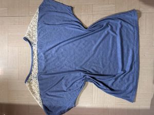 Blue Net Sleeve Oversized Top/ Tshirt