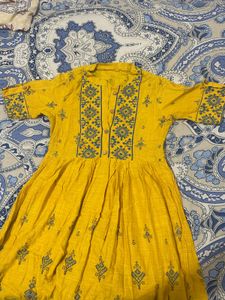 New Yellow Printed Kurta