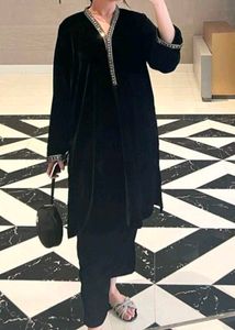 Elegant Black Velvet Kurta Set