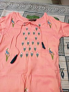 Peach Embroidered Kurti Dress