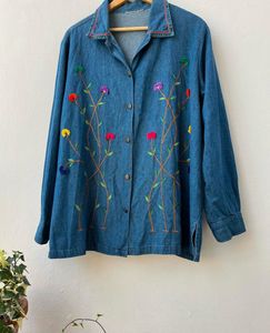 Vintage Flower Embroidered Denim Shirt
