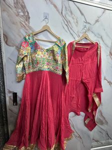 Pink Anarkali with pant and dupatta