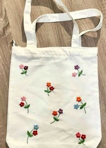 Embroidered Floral Tote Bag
