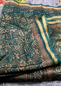 Bottle Green Saree With Blouse🍀