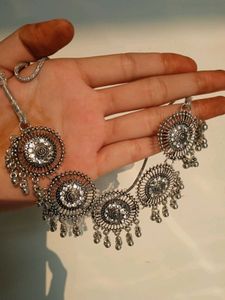 Silver Boho Necklace &amp; Jhumka Earrings Set