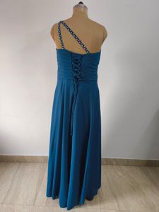 Elegant One-Shoulder Teal Gown