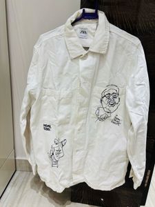 Illustrated White Button-Down Shirt
