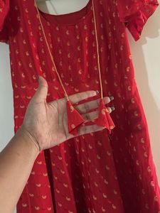 Red Printed Midi Dress