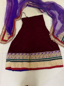 Velvet Maroon Lehenga With Dupatta