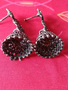 Oxidized Silver Jhumka Earrings